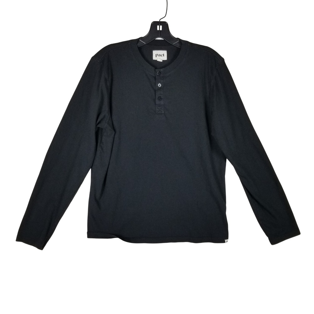 Pact Henley Top Women Medium Black Long Sleeve Organic Cotton Casual 88s